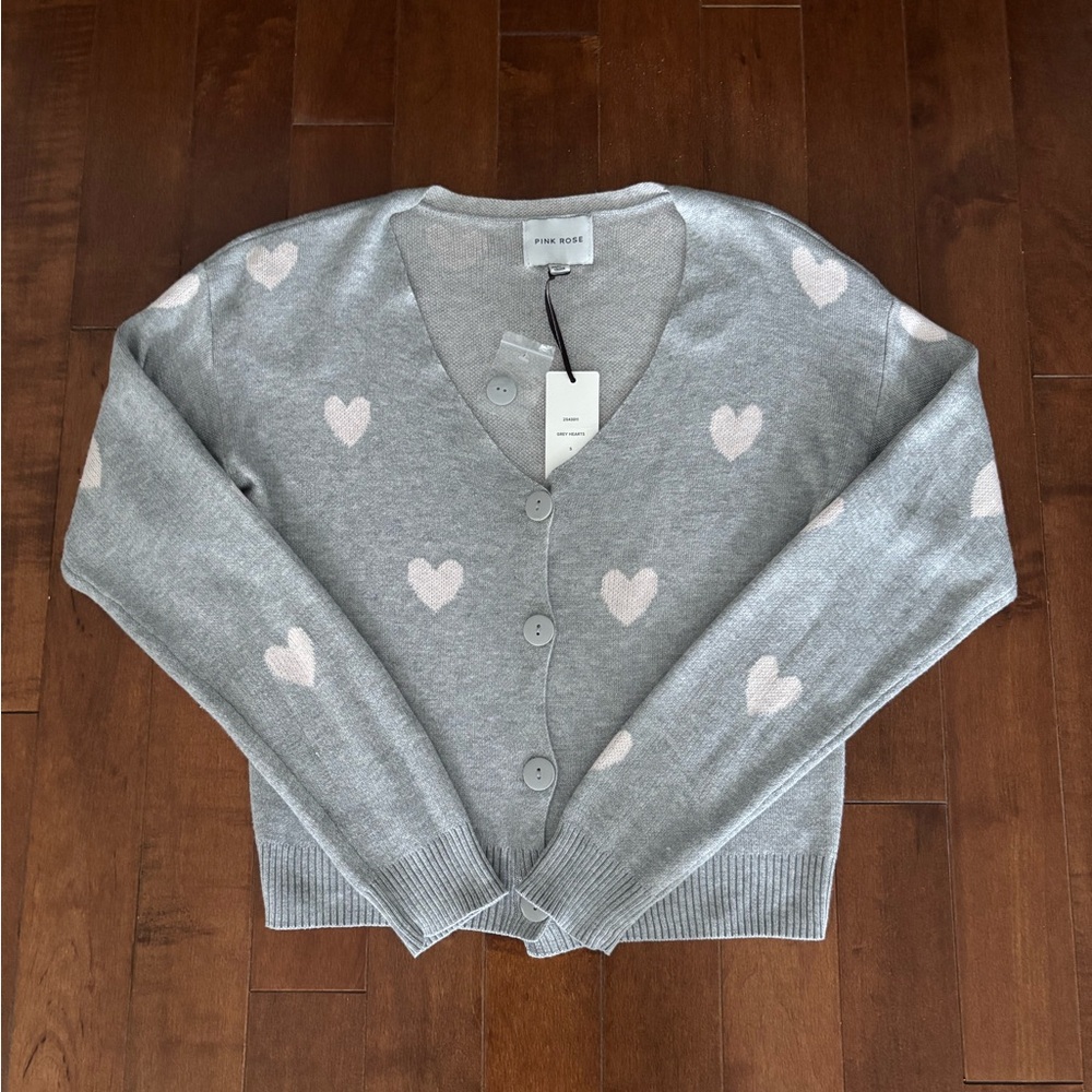 Pink Rose Gray Heart Pattern Women's Sweater